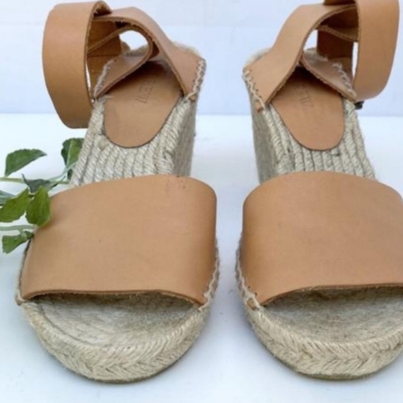 J.Crew Corsica Caramel Leather Ankle Strap Espadrille Wedge Sandals Size 7 - Picture 6 of 11